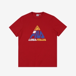 Fila Linea Italia Triangle Logo Férfi Rövid Ujjú Póló Sötét Piros | HU-27462